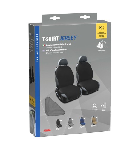 Coppia di coprisedili elasticizzati in tessuto T Shirt Grigio