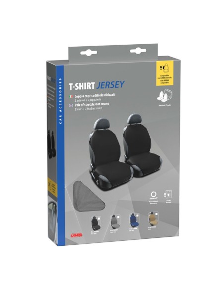 Coppia di coprisedili elasticizzati in tessuto T Shirt Grigio