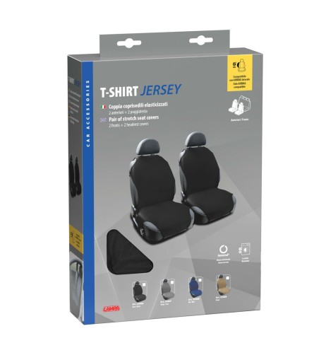 Coppia di coprisedili elasticizzati in tessuto T Shirt Nero