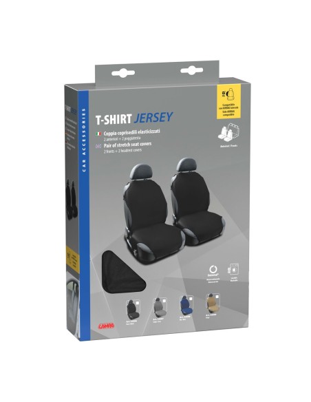 Coppia di coprisedili elasticizzati in tessuto T Shirt Nero