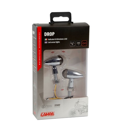 Coppia di frecce indicatori direzione a Led moto in metallo Drop Cromo