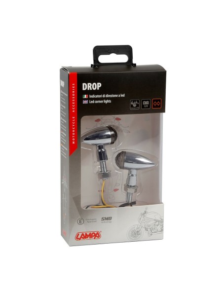 Coppia di frecce indicatori direzione a Led moto in metallo Drop Cromo