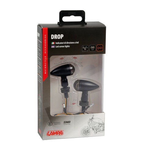 Coppia di frecce indicatori direzione a Led moto in metallo Drop Nero