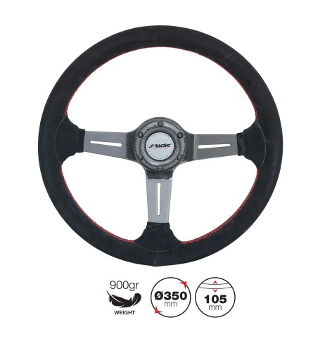 Volante sportivo camoscio e razze in carbonio 350mm Simoni Racing Carlos