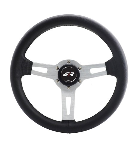 Volante sportivo pelle nera cuciture nere 320mm Simoni Racing Epoca