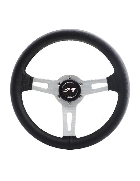 Volante sportivo pelle nera cuciture nere 320mm Simoni Racing Epoca