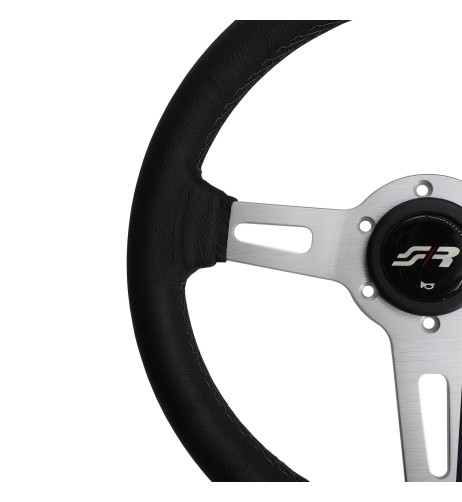 Volante sportivo pelle nera cuciture nere 320mm Simoni Racing Epoca