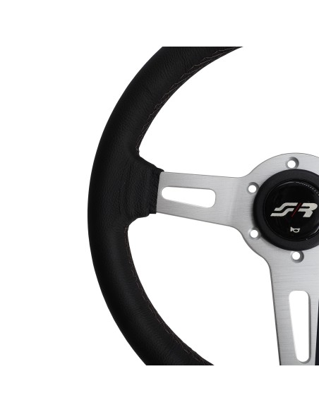 Volante sportivo pelle nera cuciture nere 320mm Simoni Racing Epoca
