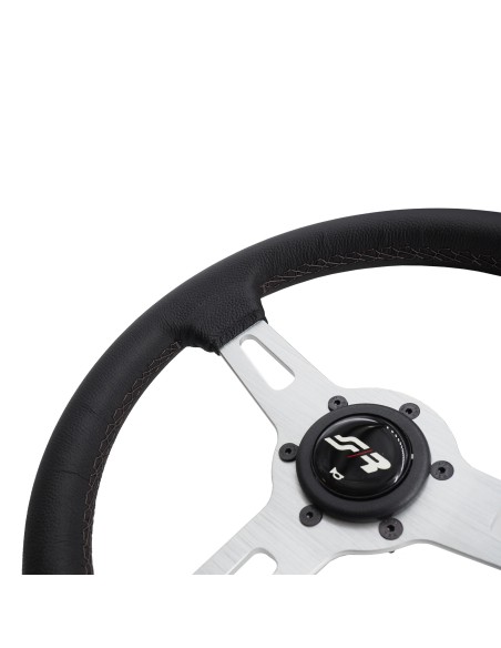Volante sportivo pelle nera cuciture nere 320mm Simoni Racing Epoca