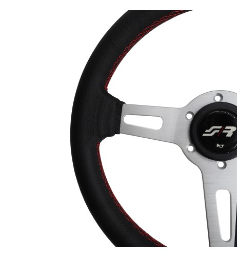 Volante sportivo pelle nera cuciture rosse 320mm Simoni Racing Epoca