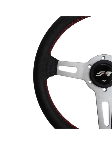Volante sportivo pelle nera cuciture rosse 320mm Simoni Racing Epoca
