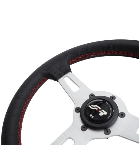 Volante sportivo pelle nera cuciture rosse 320mm Simoni Racing Epoca