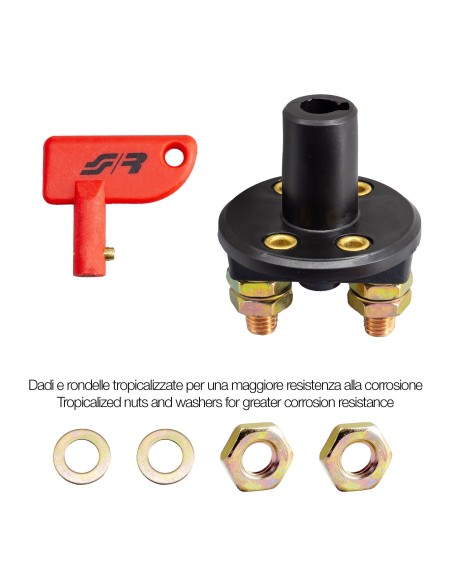 Interruttore universale staccabatteria a leva removibile 12 24V 100A