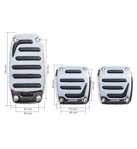 Kit 3 pedali auto Joker Smile in alluminio cromato con con inserti neri