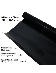 Pellicola oscurante nera vetri auto trasp 5 300x50cm 99 5 UV schermati
