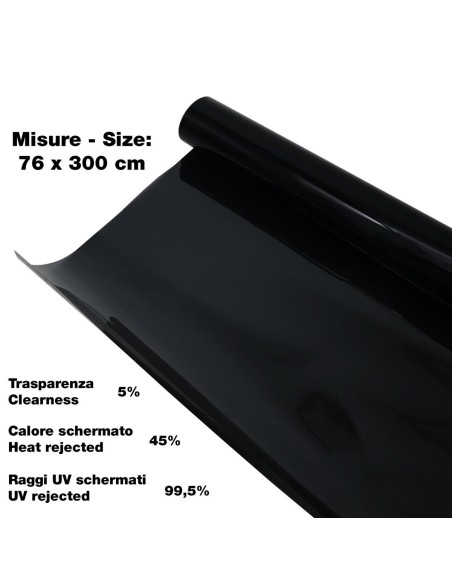 Pellicola oscurante nera vetri auto trasp 5 300x76cm 99 5 UV schermati