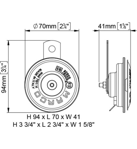 Clacson avvisatore elettromagnetico a disco auto 12V 70mm tono alto