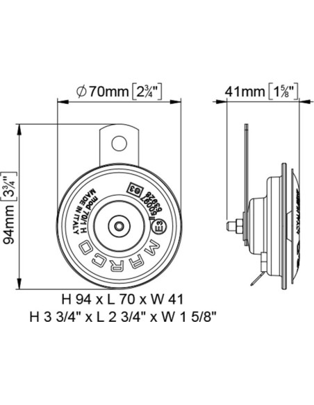 Clacson avvisatore elettromagnetico a disco auto 12V 70mm tono alto