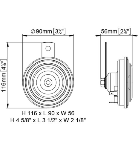 Clacson avvisatore elettromagnetico a disco camion 36 48V 90mm tono alto