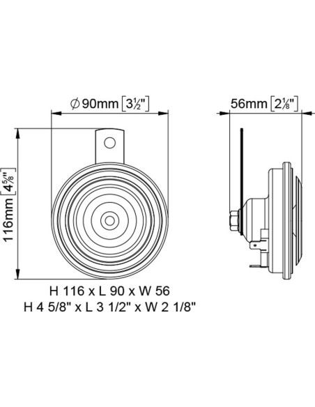 Clacson avvisatore elettromagnetico a disco camion 36 48V 90mm tono alto