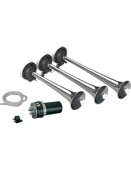 Kit Tromba elettropneumatica a 3 suoni 24V metallo cromato K3 4