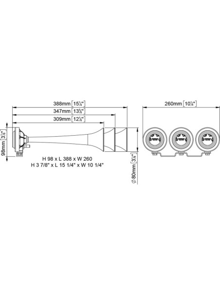 Kit Tromba elettropneumatica a 3 suoni 24V metallo cromato K3 4