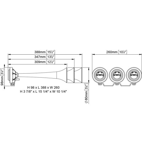 Kit Tromba elettropneumatica a 3 suoni 12V metallo cromato K3 4
