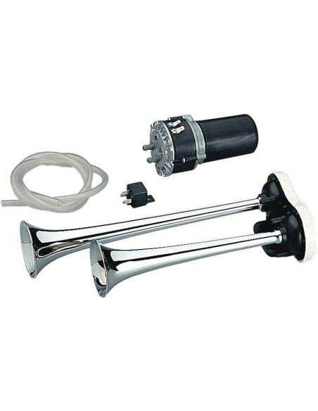 Kit Tromba elettropneumatica a 2 suoni alternati 12V metallo cromato K2