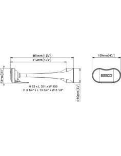 Kit tromba elettropneumatica 2 cornetti 35cm 12V esterno suono unito 2