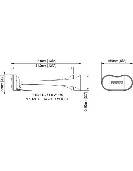 Kit tromba elettropneumatica 2 cornetti 35cm 12V esterno suono unito