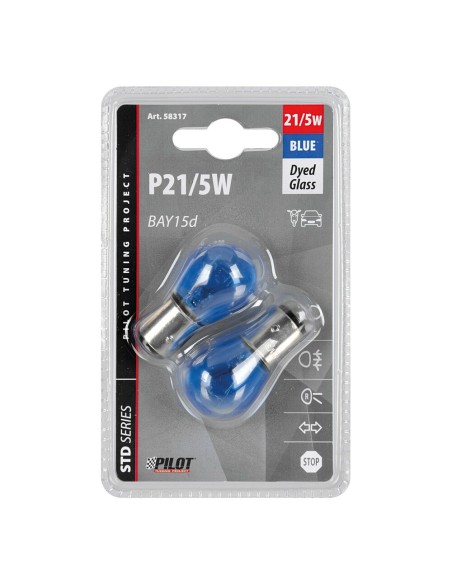 Coppia lampadine alogene Blu Xe 2 filamenti 12V BAY15d P21 5W