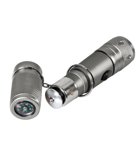 Torcia LED alluminio 1W ricaricabile nella presa accendisigari 12V