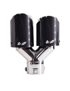 Terminale scarico universale carbonio doppio rotondo disassato 40 64mm TRX  2