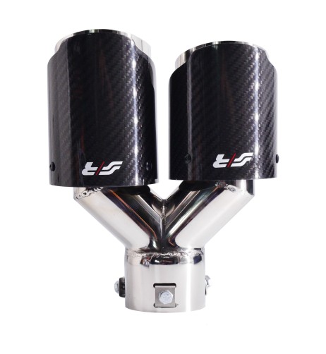 Terminale scarico universale carbonio doppio rotondo disassato 40 64mm TRX