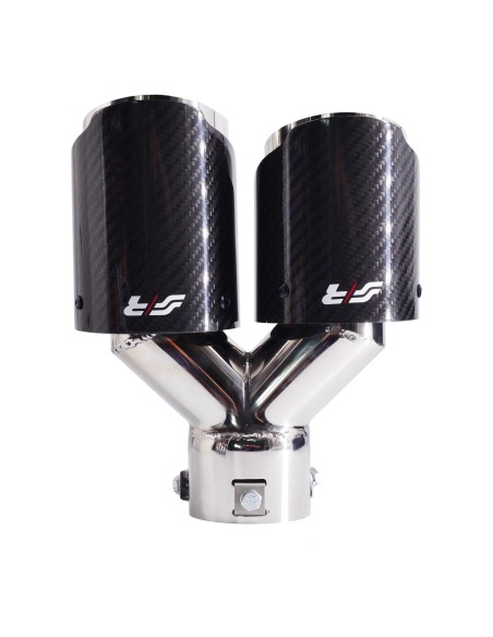 Terminale scarico universale carbonio doppio rotondo disassato 40 64mm TRX 