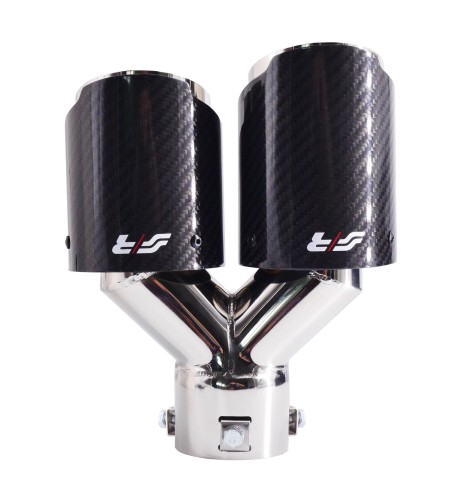 Terminale scarico universale carbonio doppio rotondo disassato 40 64mm TRX