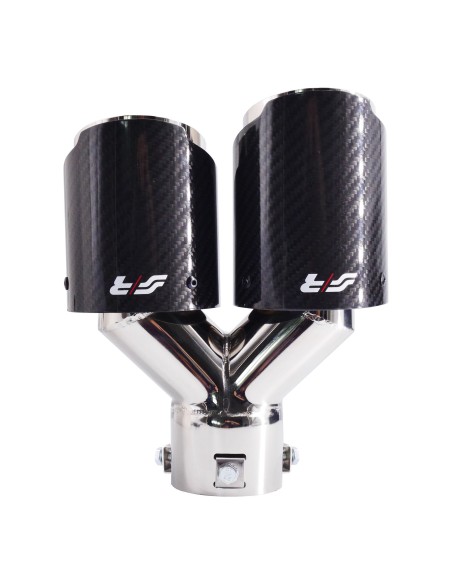 Terminale scarico universale carbonio doppio rotondo disassato 40 64mm TRX 