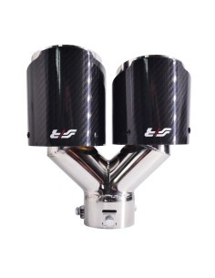 Terminale scarico universale carbonio doppio rotondo disassato 38 64mm TRX  2