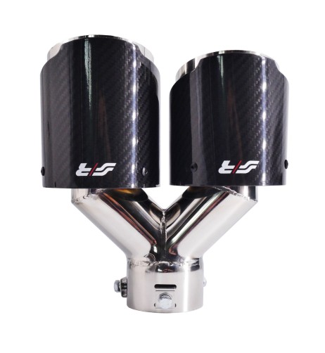 Terminale scarico universale carbonio doppio rotondo disassato 38 64mm TRX