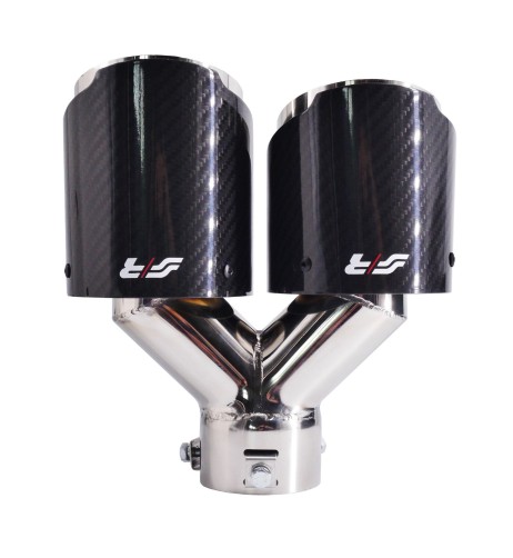 Terminale scarico universale carbonio doppio rotondo disassato 38 64mm TRX 