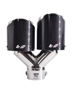 Terminale scarico universale carbonio doppio rotondo disassato 38 64mm TRX  2