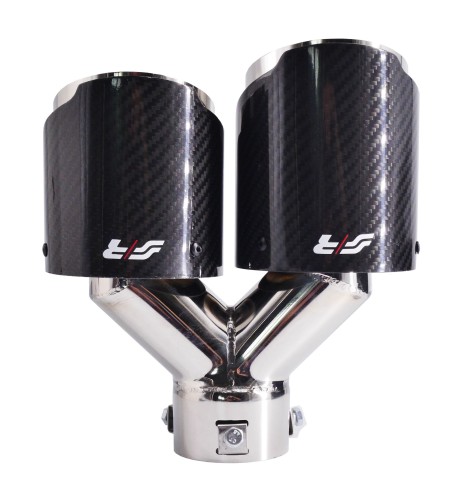 Terminale scarico universale carbonio doppio rotondo disassato 38 64mm TRX