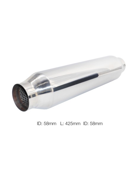 Silenziatore universale inox lucido uscita rotonda 58mm ESR7 425mm