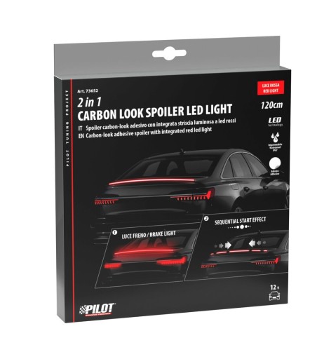 Spoiler carbon look adesivo con striscia luminosa led rossi 120cm 12V