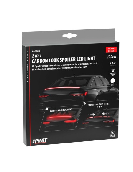 Spoiler carbon look adesivo con striscia luminosa led rossi 120cm 12V