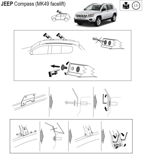 Kit barre portatutto portapacchi LP65 per Jeep Compass 2011 2016