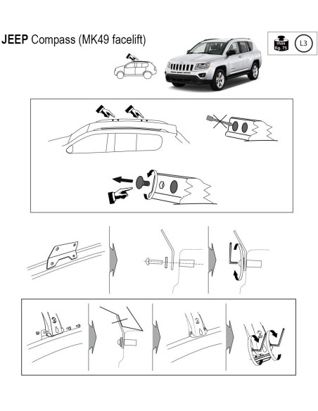 Kit barre portatutto portapacchi LP65 per Jeep Compass 2011 2016
