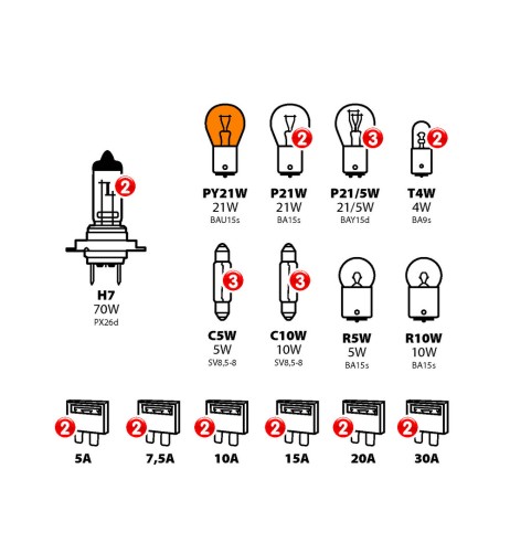 Valigetta kit lampade ricambio 30pz Lampa 24V 2x H7