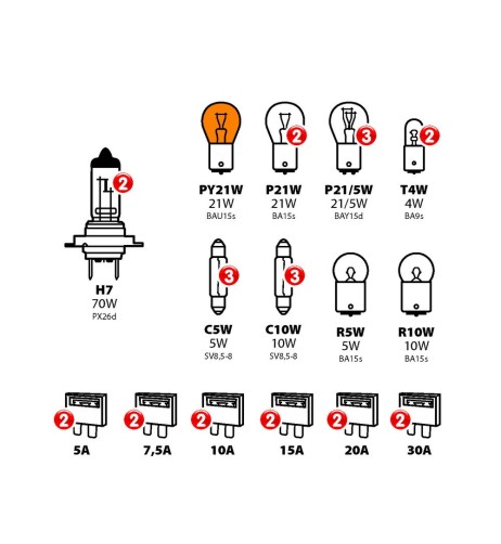 Valigetta kit lampade ricambio 30pz Lampa 24V 2x H7