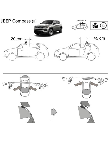 Kit barre portatutto LP49 per Jeep Compass senza corrimano dal 2017